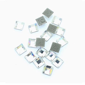 Preciosa 6x6mm square and 6mm triangle iron on flatback fancy stones. Price is for 10 stones.