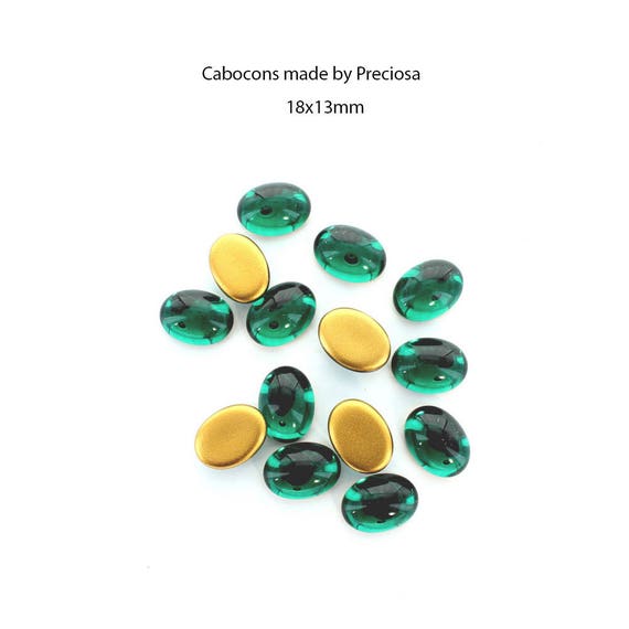 Cabochons made by Preciosa. 18x13mm 14x10 10x8 and 8x6 emerald. Price is for 6 and 12 cabochons