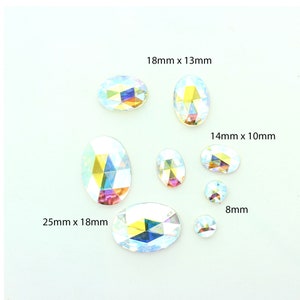 Faceted flatback stones in AB crystal.  Various sizes.  Price is for 10 pieces
