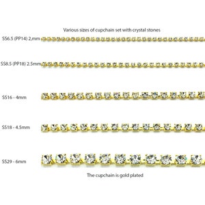 Rhinestone Ptreciosa chain PP14, PP18, SS12, SS16, SS18, SS29 crystal gold and silver plated. Prices are for 1 meter chain.
