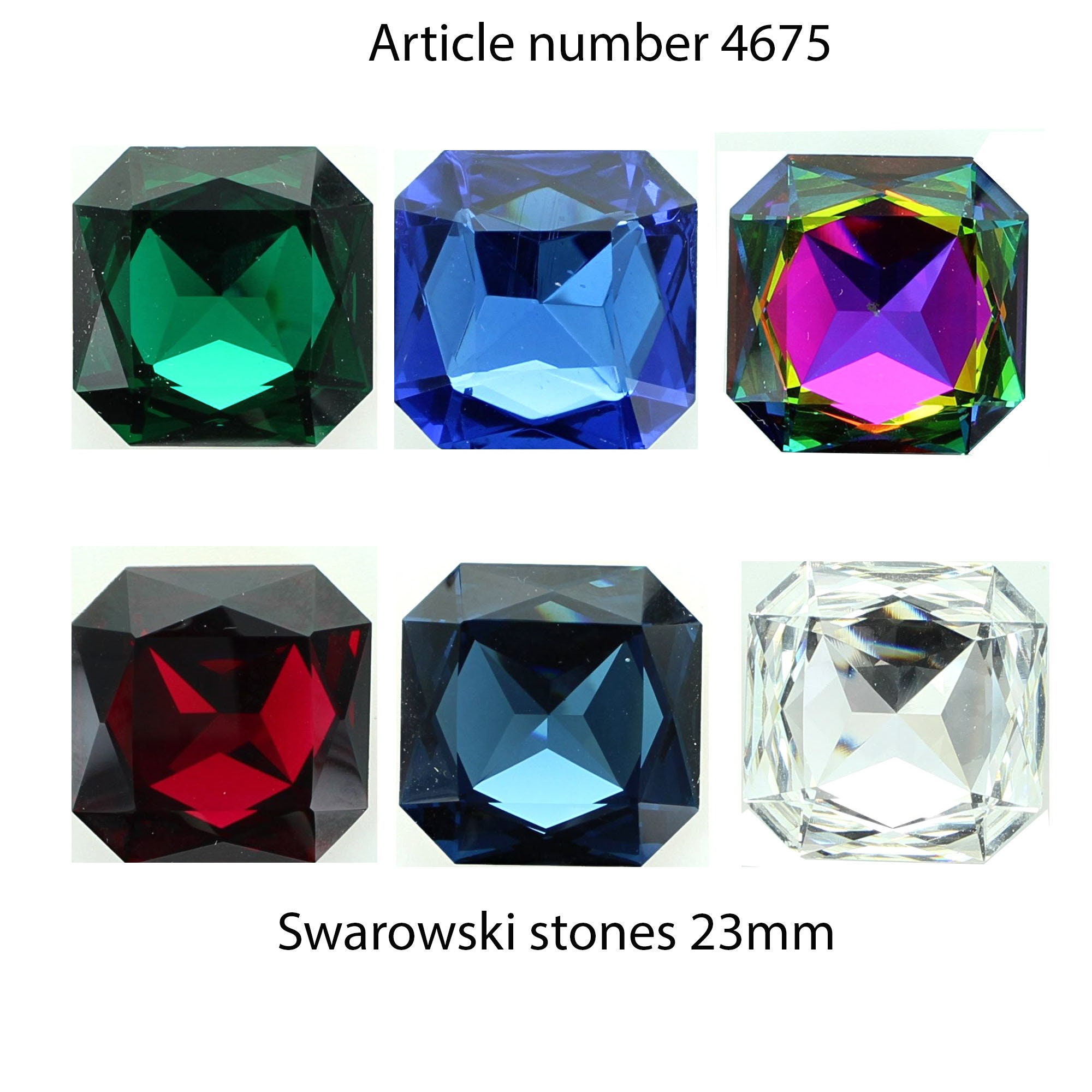 Swarovski 4675 23mm Square Stone, in 6 Colours. Price is for 1