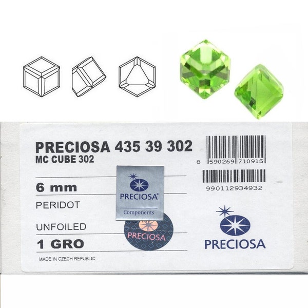 Preciosa 435 39 302 péridot cube de 6mm.  Le prix est pour 10 cubes