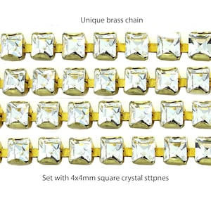 Rhinestone brass chain set with 4x4mm square stones.  Price is for 30 cms