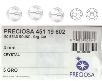 Preciosa MC ラウンド クリスタル ビーズ (4 サイズ)。Preciosa 製。価格は 50 個のビーズの価格です。