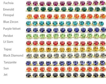 Rhinestone brass chain SS30 6mm set with best quality colour stones made by Preciosa.  Price is for 1 meter
