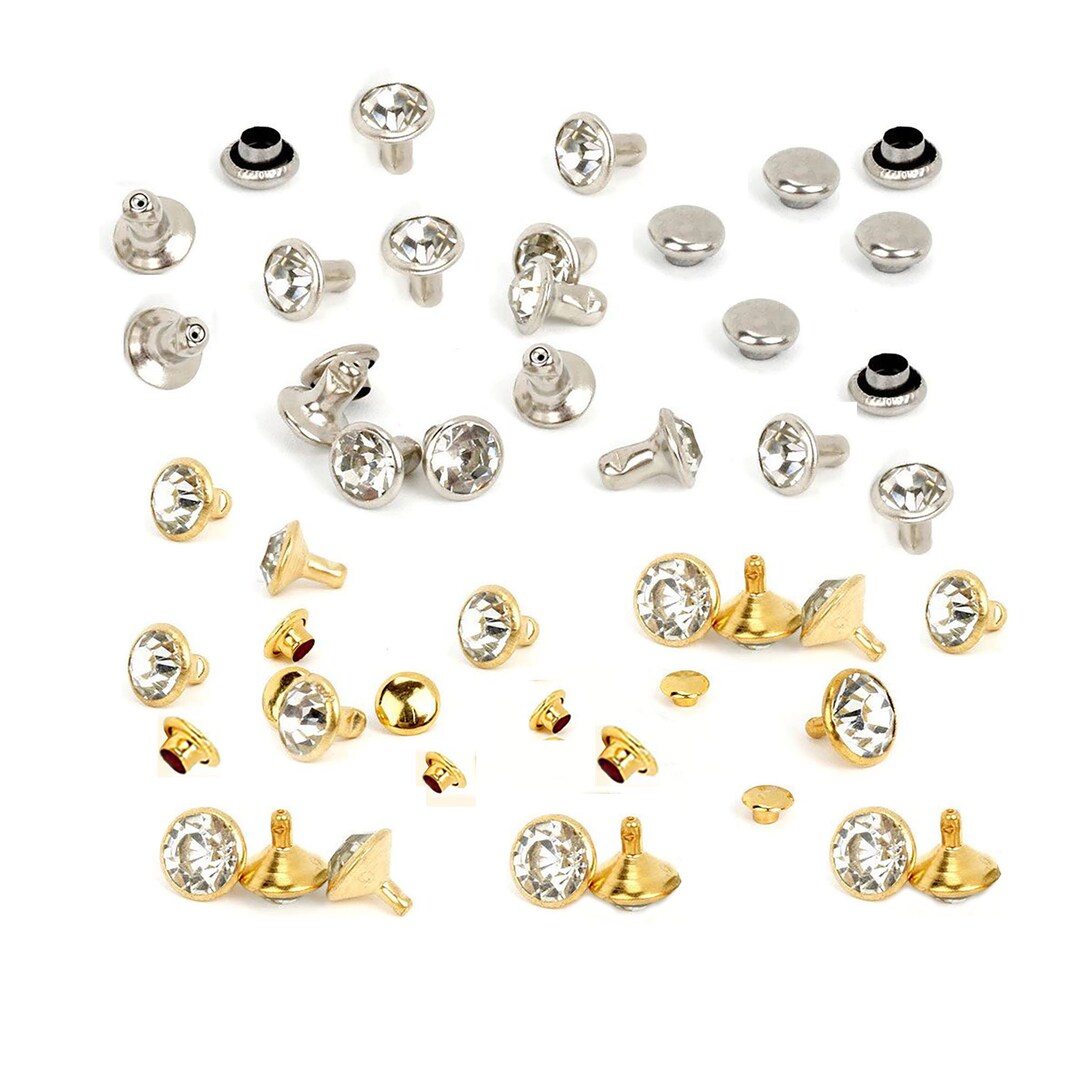 Rivets With Crystal Stones in Silver or Gold Offered in 3 Sizes. Price