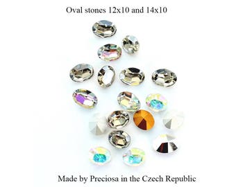 Oval fancy stones made by Preciosa offered in two sizes & two colours.  Price is for 1 or 10 stones.