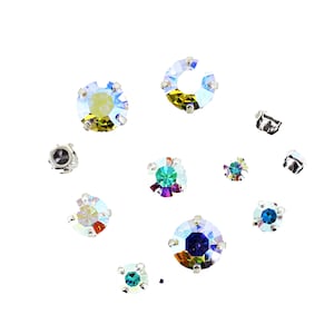 Sew on 4 hole setting silver plated with AB/crystal stones . Price is for 100 or 20 stones according to size