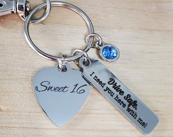 Sweet sixteen gift, sweet 16 gift, sweet 16 keychain, sweet 16 birthday gift, gift for new driver, gift for teen girl, personalized sweet 16