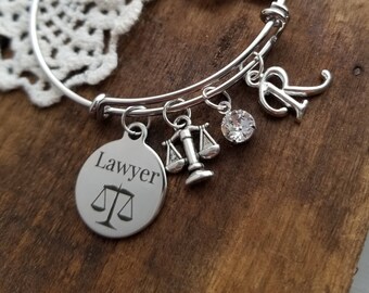Gift for lawyer, graduation gift for a lawyer, lawyer gifts, lawyer charm bracelet, personalized  bracelet, personalized bangle