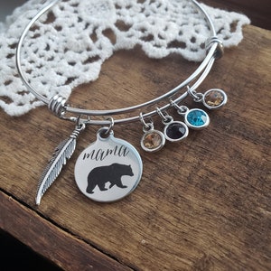 mama bear bracelet, personalized gift for mom, mother birthstone bracelet, mama bear bangle bracelet, build your own bracelet