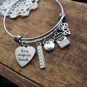 Personalized Gift for teacher, teachers gifts, gift for teaching assistant, love inspire teach bracelet, gift for student teacher, teacher