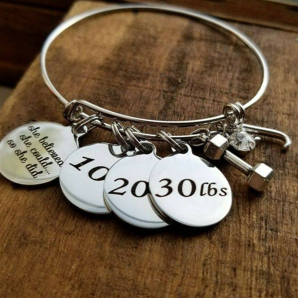 Weightloss motivation personalized weight loss tracker bracelet, weight tracker charms, weight watchers charms, ww weightloss charms
