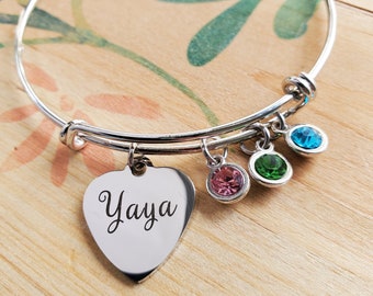 Gift for Yaya, Yaya gift, personalized Yaya birthstone bracelet, gift for grandma, personalized gift for Yaya, family tree birthstone