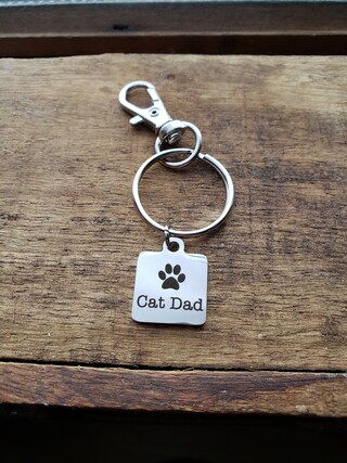 Portachiavi Cat Daddy In Acciaio Inox Con Incisione: Regalo Per Papà Amante Dei Gatti, 5,1x2,8 Cm