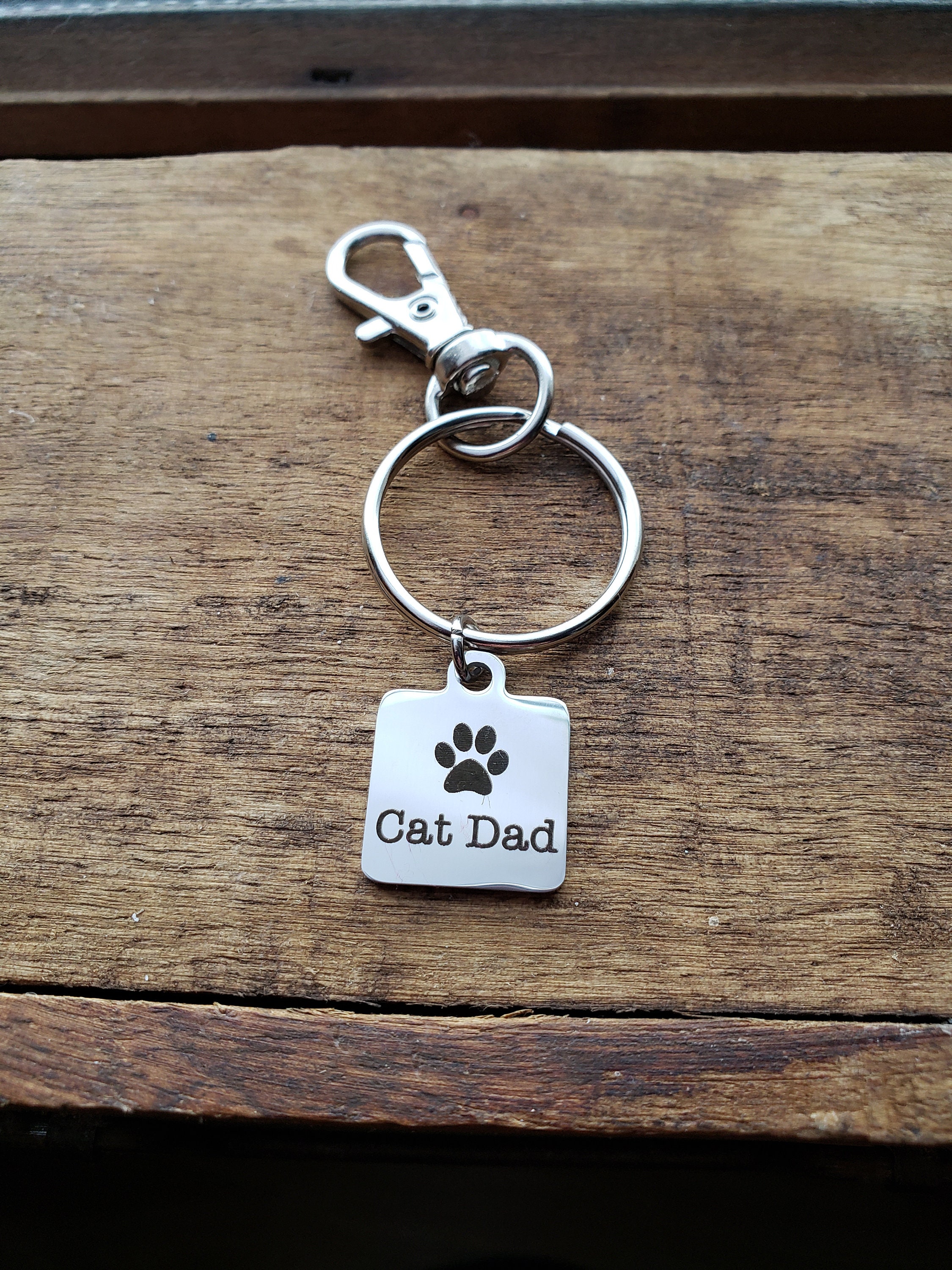 Portachiavi Cat Daddy In Acciaio Inox Con Incisione: Regalo Per Papà Amante Dei Gatti, 5,1x2,8 Cm