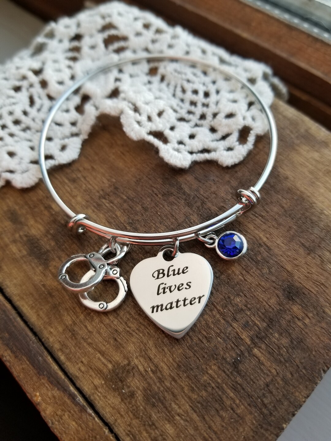 Police Officer Gifts, Blue Lives Matter Bangle Bracelet, Thin Blue Line