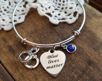 Police officer gifts, blue lives matter bangle bracelet, thin blue line jewelry, thin blue line bangle bracelet, thin blue line gift idea
