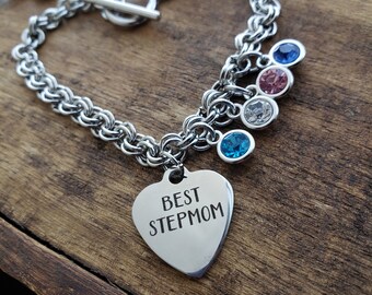Bonus mom gift, Gift for stepmom, mothers day gift,  birthstone bracelet, family tree bracelet,  personalized gift for stepmom, gift for mom