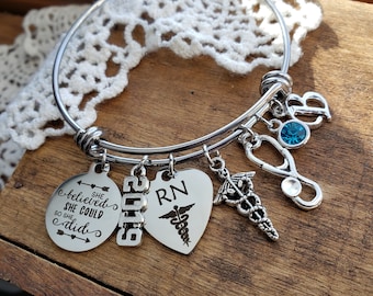 nurse graduation gift, gift for an RN, she believed she could so she did charm bracelet, registered nurse gift for graduation