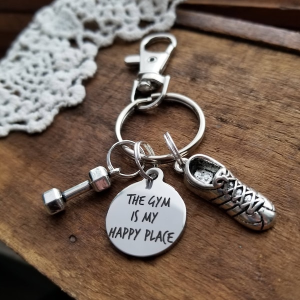 fitness keychain, gym keychain, weightloss keychain, gift for fitness lover,  gym key fob , the gym is my happy place keyring