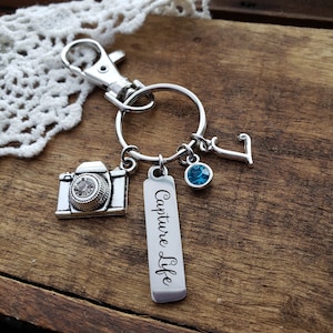 Gift for photographer, Capture life keychain, camera charm keyring,  photography keyfob, personalized photography keychain, personalized