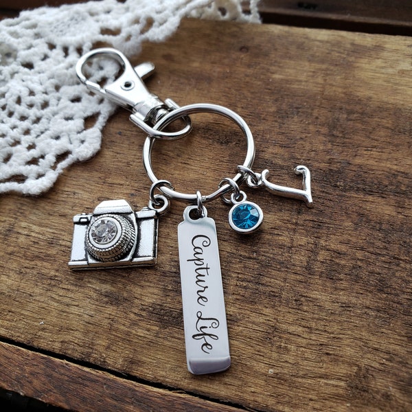 Gift for photographer, Capture life keychain, camera charm keyring,  photography keyfob, personalized photography keychain, personalized