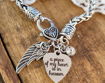 Herdenkingsarmband, herdenkingscadeau, een stukje van mijn hart is in de hemel armband, engelvleugelarmband, hemelarmband, ter nagedachtenis aan moeder vader