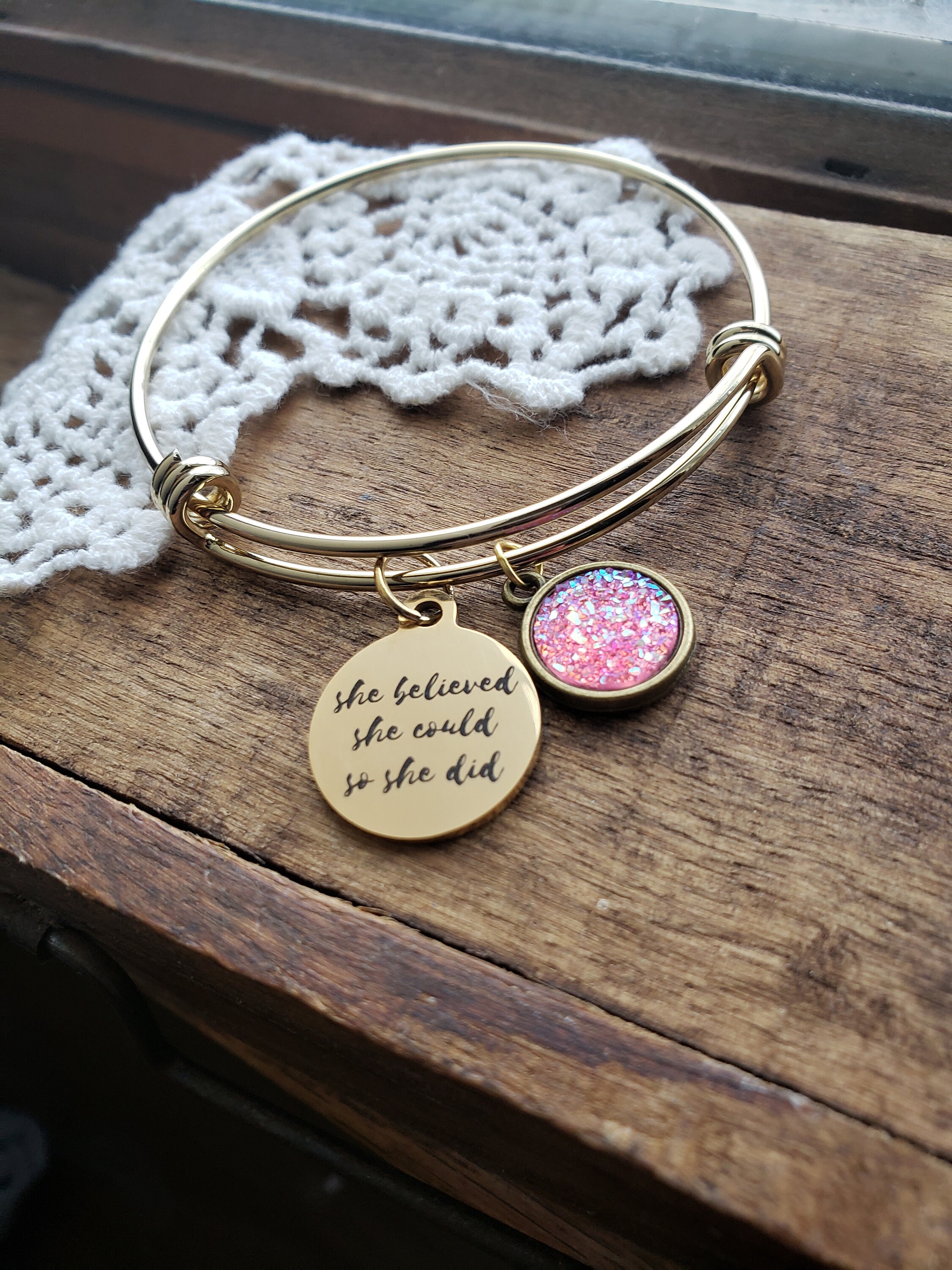 She Believed She Could so She Did Bracelet Graduation Gift Pink