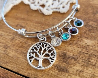 tree of life bracelet, personalized gift for mom, personalized gift for grandma,  birthstone  bracelet, family tree bracelet, grandchildren