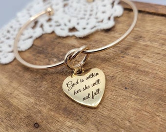 Confirmation gift, graduation gift, Christian jewelry, baptism gift, bible verse jewelry, prayer bracelet, god is within her she will not fa