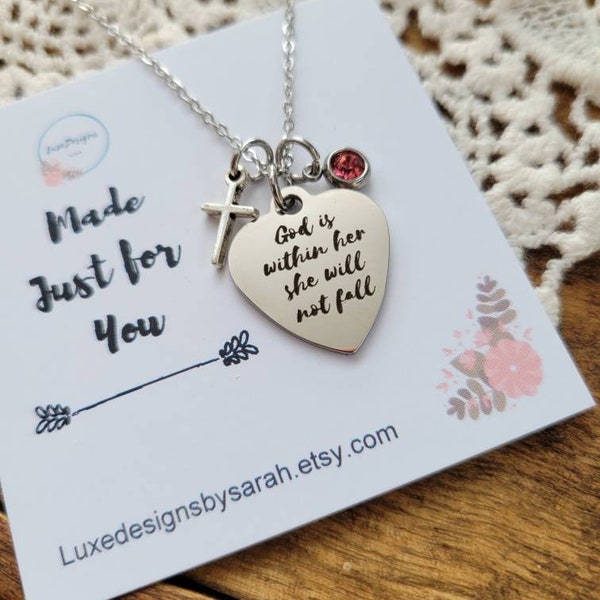 God is within her she will not fall, christian jewelry, confirmation gift, gift for teen girl, religious gifts, baptism gift, graduation gif