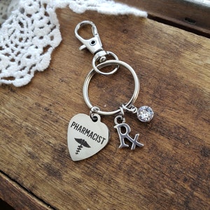 Gift for pharmacist , pharmacist keychain, key ring with pharmacist charm, medical key chain, pharmacist zipper pull , purse charm, gift
