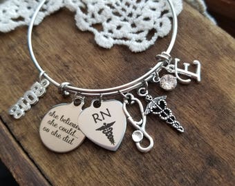 nurse graduation gift, gift for an RN, she believed she could so she did charm bracelet, registered nurse gift for graduation
