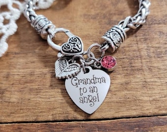 Miscarriage Memorial bracelet, infant loss jewelry, grandchild memorial gift, grandma to an angel charm bracelet, Grandmother gift memorial