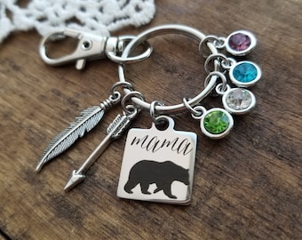 Mama bear keychain, personalized mom keychain, personalized gift for mom, birthstone keychain, gift for mom, mama bear gift, mother's day