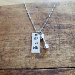 Fitnessketting, me vs ik-bedelketting, dumbellketting, cadeau voor trainer, motiverende sieraden, cadeau voor gewichtsverlies, ketting voor gewichtsverlies
