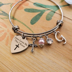 Religious gifts, confirmation gift, Christian jewelry, baptism jewelry, jesus loves me this I know bracelet, bible verse  jewelry