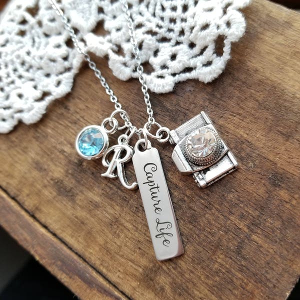 Gift for photographer, personalized camera necklace, silver camera jewelry, capture life necklace, gift for new photography business owner