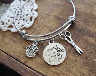 I make bitches look beautiful charm bracelet, gift for pet groomer, pet groomer charm bracelet, dog groomer gift, dog groomer charm bracelet