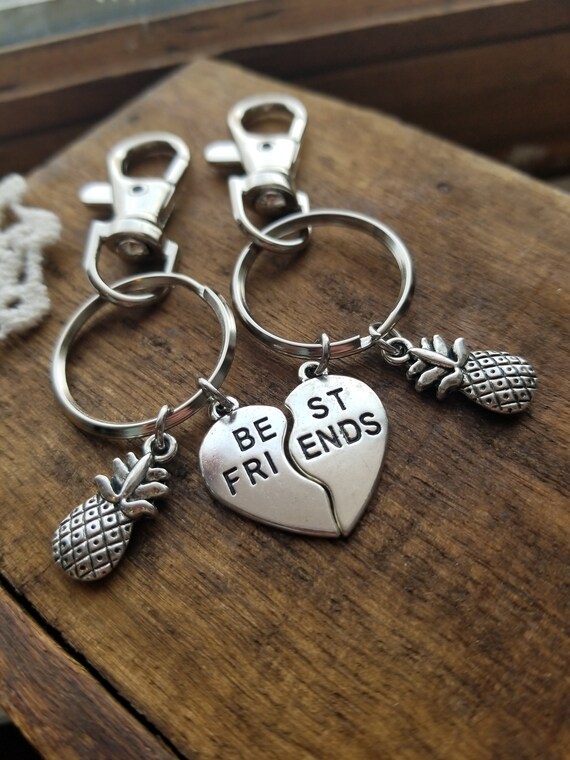 Best friends keychain friendship heart keychains pineapple Etsy