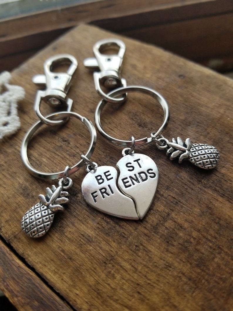 Best friends keychain friendship heart keychains pineapple Etsy