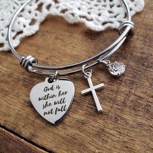 God is within her she will not fall, graduation gift for girl, religious gift for teen, confirmation jewelry, Christian gift for teen girl