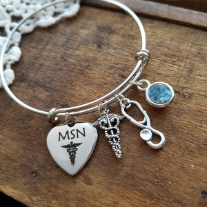 Gift for MSN, gift for nurse, Nurses graduation gift, MSN graduation gift, MSN bangle bracelet, nurse bangle bracelet, personalized gift for