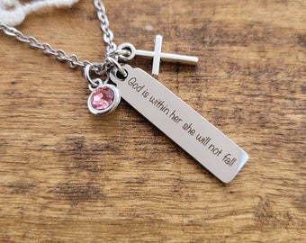 God is within her she will not fall, christian jewelry, confirmation gift, gift for teen girl, religious gifts, baptism gift, graduation gif