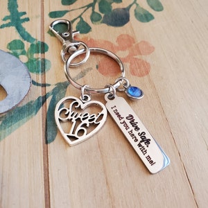 Cadeau sweet 16, cadeau sweet 16, porte-clés sweet 16, cadeau d&#39;anniversaire sweet 16, cadeau pour nouveau conducteur, cadeau pour adolescente, sweet 16 personnalisé
