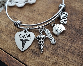 Gift for CNA, cna graduation gift, Cna bracelet, bangle bracelet, CNA jewelry, bracelet for CNA, certified nursing assistant gift