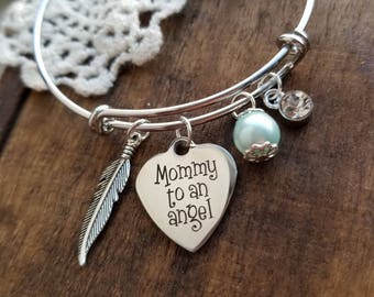 Angel baby, infant loss, memorial  jewelry, miscarriage memorial gift, mommy to an angel charm bracelet, rainbow baby,  miscarriage jewelry