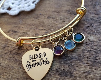gift for grandma, Grandmother gifts, blessed grandma, grandmother birthstone charm bracelet, family tree birthstone bracelet, grandma jewelr