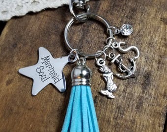 mermaid gift,  mermaid keychain, nautical keychain, anchor keychain, mermaid soul keychain, mermaid tail keychain, gift for mermaid
